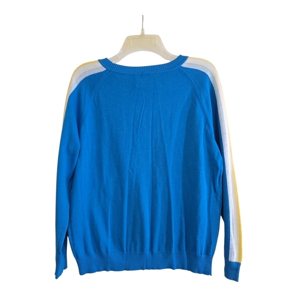 NWT Edinburgh Knitwear Blue Sweater with Arm Stripes Pima Cotton - Picture 3 of 6